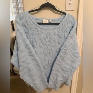 Cyrus Light Blue Textured Flower Print Women's Sweater